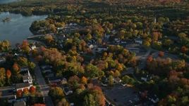 5.5K aerial stock footage orbiting away from coastal town in autumn, Blue Hill, Maine Aerial Stock Footage | AX149_034