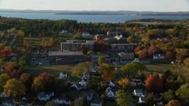 5.5K aerial stock footage approaching the Maine Maritime Academy, autumn, Castine, Maine Aerial Stock Footage | AX149_080