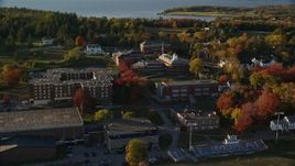 5.5K aerial stock footage approaching the Maine Maritime Academy, autumn, Castine, Maine Aerial Stock Footage | AX149_080E