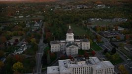 5.5K aerial stock footage flying by the Maine State House, autumn, Augusta, Maine, sunset Aerial Stock Footage | AX149_215E