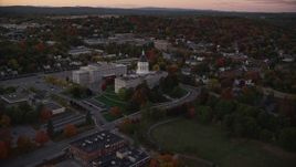 5.5K aerial stock footage approaching the Maine State House, autumn, Augusta, Maine, twilight Aerial Stock Footage | AX149_252E