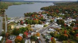 5.5K aerial stock footage orbiting Winthrop United Methodist Church, small town, autumn, Winthrop, Maine Aerial Stock Footage | AX150_016