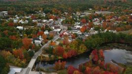 5.5K aerial stock footage orbiting small rural town near the Little Androscoggin River, autumn, Paris, Maine Aerial Stock Footage | AX150_089