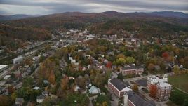 5.5K aerial stock footage flying by Vermont College of Fine Arts and downtown near homes, autumn, Montpelier, Vermont Aerial Stock Footage | AX150_361E