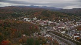 5.5K aerial stock footage flying by downtown, Vermont State House from across a river, Montpelier, Vermont Aerial Stock Footage | AX150_363