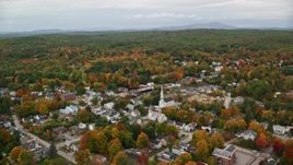 5.5K aerial stock footage orbiting churches, small town neighborhood, autumn, Penacook, New Hampshire Aerial Stock Footage | AX151_145E