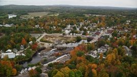 5.5K aerial stock footage orbiting Main Street, small town, Contoocook River, autumn, Penacook, New Hampshire Aerial Stock Footage | AX151_148E