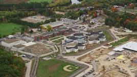 5.5K aerial stock footage orbiting the New Hampshire State Prison, autumn, Concord, New Hampshire Aerial Stock Footage | AX151_159E