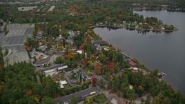 5.5K aerial stock footage approach and orbit Canobie Lake Park, colorful foliage in autumn, Salem, New Hampshire Aerial Stock Footage | AX152_070E