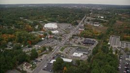 5.5K aerial stock footage flying over Broadway, approaching stores and tilt down, Salem, New Hampshire Aerial Stock Footage | AX152_083E