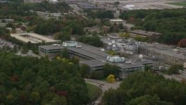 5.5K aerial stock footage flying by MIT Lincoln Laboratory, autumn, overcast, Lexington, Massachusetts Aerial Stock Footage | AX152_170