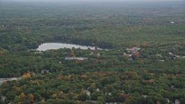 5.5K aerial stock footage approaching Lake Waban, Green Hall, autumn, overcast, Wellesley College, Massachusetts Aerial Stock Footage | AX152_177