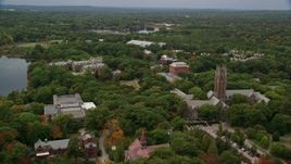 5.5K aerial stock footage orbiting Green Hall, autumn, Wellesley College, Massachusetts Aerial Stock Footage | AX152_180