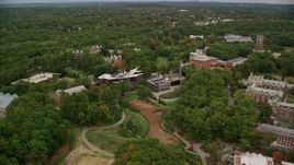 5.5K aerial stock footage orbiting Wang Campus Center, autumn, Wellesley College, Massachusetts Aerial Stock Footage | AX152_183