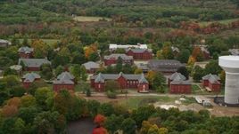 5.5K aerial stock footage approaching Medfield State Hospital, autumn, overcast, Medfield, Massachusetts Aerial Stock Footage | AX152_190E