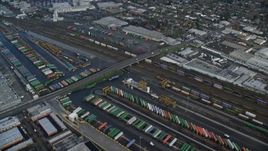 5.5K aerial stock footage of a bird's eye of shipping containers at a train depot, Portland, OR Aerial Stock Footage | AX153_017