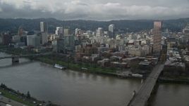 5.5K aerial stock footage of the Willamette River and Downtown from Northeast Portland, Oregon Aerial Stock Footage | AX153_031E