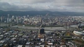 5.5K aerial stock footage approaching Burnside Bridge to Downtown Portland, Oregon Aerial Stock Footage | AX153_103E