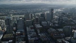 5.5K aerial stock footage of skyscrapers and the Willamette River in Downtown Portland, Oregon Aerial Stock Footage | AX153_109E