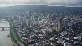 5.5K aerial stock footage approaching US Bancorp Tower and skyscrapers in Downtown Portland, Oregon Aerial Stock Footage | AX153_122E