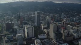 5.5K aerial stock footage orbiting KOIN Center and Wells Fargo Center in Downtown Portland, Oregon Aerial Stock Footage | AX153_125
