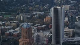 5.5K aerial stock footage of KOIN Center and Wells Fargo Center in Downtown Portland, Oregon Aerial Stock Footage | AX153_126