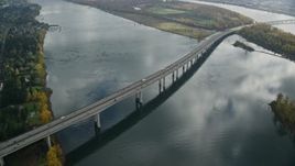 5.5K aerial stock footage of I-205 Bridge spanning Columbia River in Vancouver, Washington Aerial Stock Footage | AX153_138E
