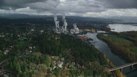 5.5K aerial stock footage flying over Highway 14 to approach paper mill in Camas, Washington Aerial Stock Footage | AX153_149E