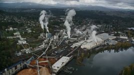 5.5K aerial stock footage flying by the Georgia Pacific Paper Mill in Camas, Washington Aerial Stock Footage | AX153_151E