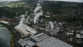 5.5K aerial stock footage orbiting Georgia Pacific Paper Mill in Camas, Washington Aerial Stock Footage | AX153_153E
