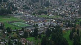 5.5K aerial stock footage of elementary and high schools in Washougal, Washington Aerial Stock Footage | AX153_164E