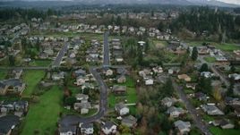 5.5K aerial stock footage approaching and flying over Washougal High School and sports fields in Washougal, Washington Aerial Stock Footage | AX153_173E