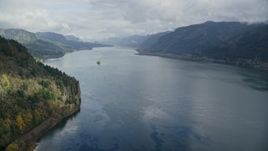 5.5K aerial stock footage approaching the Columbia River Gorge in Oregon Aerial Stock Footage | AX153_184E