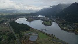 5.5K aerial stock footage approaching Bonneville Dam in the Columbia River Gorge Aerial Stock Footage | AX154_028