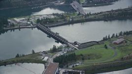 5.5K aerial stock footage orbiting the Bonneville Dam in Columbia River Gorge Aerial Stock Footage | AX154_032E