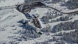 5.5K aerial stock footage orbiting of Timberline Lodge on Mount Hood, Cascade Range, Oregon Aerial Stock Footage | AX154_093E