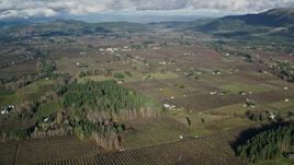5.5K aerial stock footage approaching farms and fields in Parkdale, Oregon Aerial Stock Footage | AX154_138