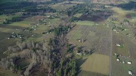 5.5K aerial stock footage flying over farms in Parkdale, Oregon Aerial Stock Footage | AX154_141