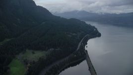 5.5K aerial stock footage following Interstate 84 through the Columbia River Gorge Aerial Stock Footage | AX154_163