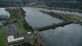 5.5K aerial stock footage tracking on the Bonneville Dam in the Columbia River Gorge Aerial Stock Footage | AX154_178