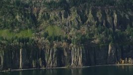 5.5K aerial stock footage of waterfalls and steep green cliffs on the Washington side of Columbia River Gorge Aerial Stock Footage | AX154_193E