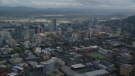 5.5K aerial stock footage flying by skyscrapers in Downtown Portland, Oregon Aerial Stock Footage | AX154_230