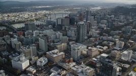 5.5K aerial stock footage orbiting skyscrapers and city streets near US Bancorp Tower in Downtown Portland, Oregon Aerial Stock Footage | AX154_238E