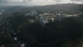 5.5K aerial stock footage approach and flyby the Oregon Health and Science University complex in the hills over Portland, Oregon Aerial Stock Footage | AX154_246E
