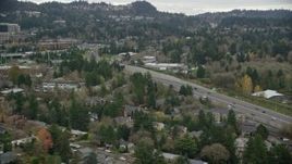 5.5K aerial stock footage of light traffic on Highway 217 in autumn, Southwest Portland, Oregon Aerial Stock Footage | AX155_013