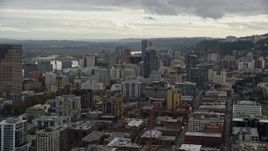5.5K aerial stock footage flying over downtown toward skyscrapers, Downtown Portland, Oregon Aerial Stock Footage | AX155_037E