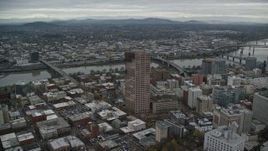 5.5K aerial stock footage approaching US Bancorp Tower and tilt down in Downtown Portland, Oregon Aerial Stock Footage | AX155_068