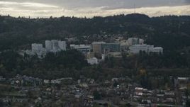 5.5K aerial stock footage of Oregon Health and Science University in the hills over Portland, Oregon Aerial Stock Footage | AX155_079
