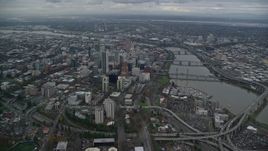 5.5K aerial stock footage of Downtown Portland cityscape and the Willamette River in Oregon Aerial Stock Footage | AX155_081E