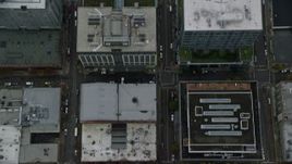 5.5K aerial stock footage of a bird's eye view of NW 12th Avenue and buildings in Downtown Portland, Oregon Aerial Stock Footage | AX155_088E